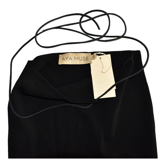 C0 NWT AYA MUSE Black Back Ties Halter Drawstring Slit Side Evening Dress Size M - Picture 4 of 5